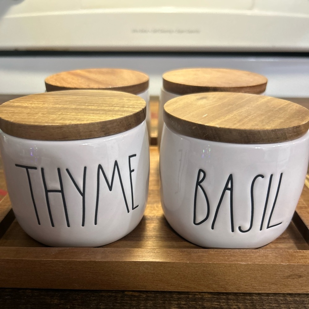 Rae Dunn Spice jars with wooden tray. Ready to ship